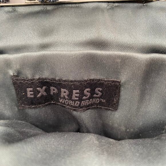 Express World Brand Clutch Purse Handbag Beaded Silver Gray Evening Party Event - Picture 3 of 8